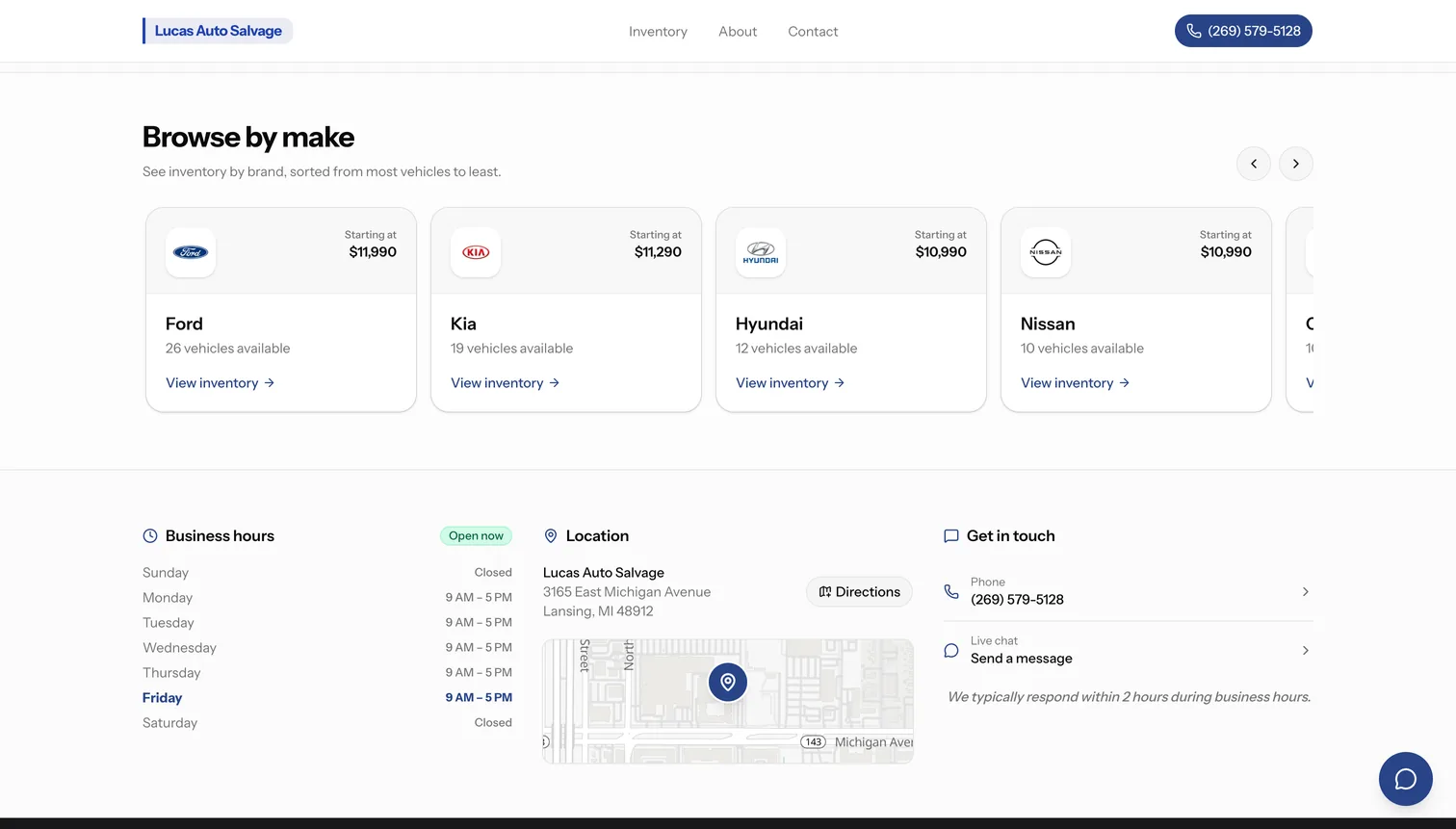 Yardbase storefront vehicle listing with photo gallery and specs